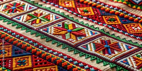Close-up of intricate traditional embroidery and weaving patterns , eastern european, handicrafts, textile, fabric