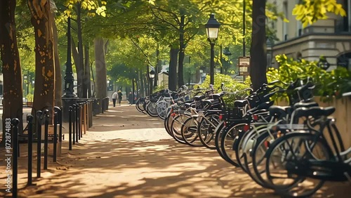 Wallpaper Mural Bicycle sharing systems. Bicycle for rent business. Bicycle for city tour at bike parking station. Eco-friendly transport. Urban economy public transport. Bike station in the park. Healthy lifestyle Torontodigital.ca