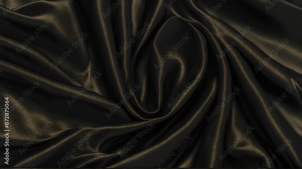 Fototapeta premium A close-up image showcasing the exquisite texture and elegant drape of flowing black silk fabric. The soft folds and gentle ripples create a sense of luxurious sensuality and mysterious elegance.