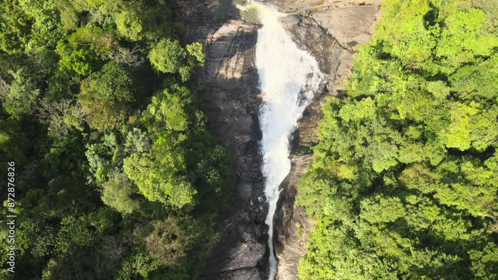 The aerial view of the waterfall in Sri Lanka The aerial view of the waterfall in Sri Lanka
