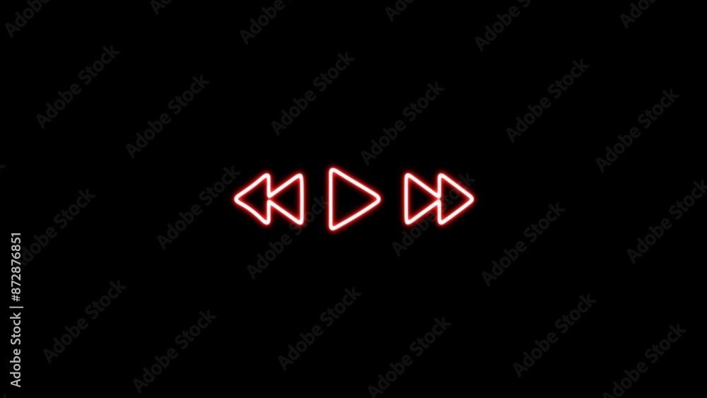 Music arrow button symbol on black background. neon arrow sign. Play or pause button. Neon line music sign illustration on the black background. Music arrow button symbol on black background. neon arrow sign. Play or pause button. Neon line music sign illustration on the black background.