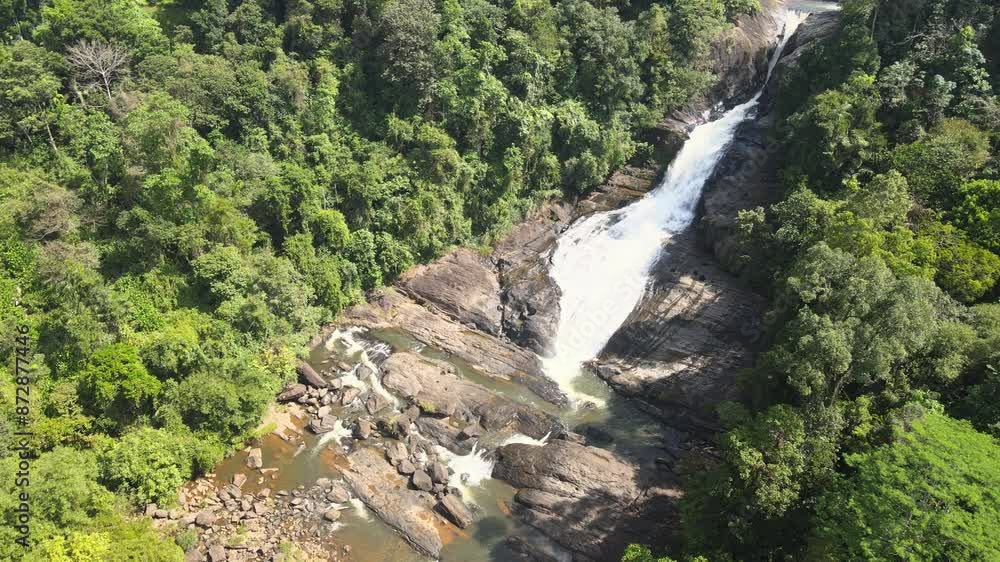 The aerial view of the waterfall in Sri Lanka The aerial view of the waterfall in Sri Lanka