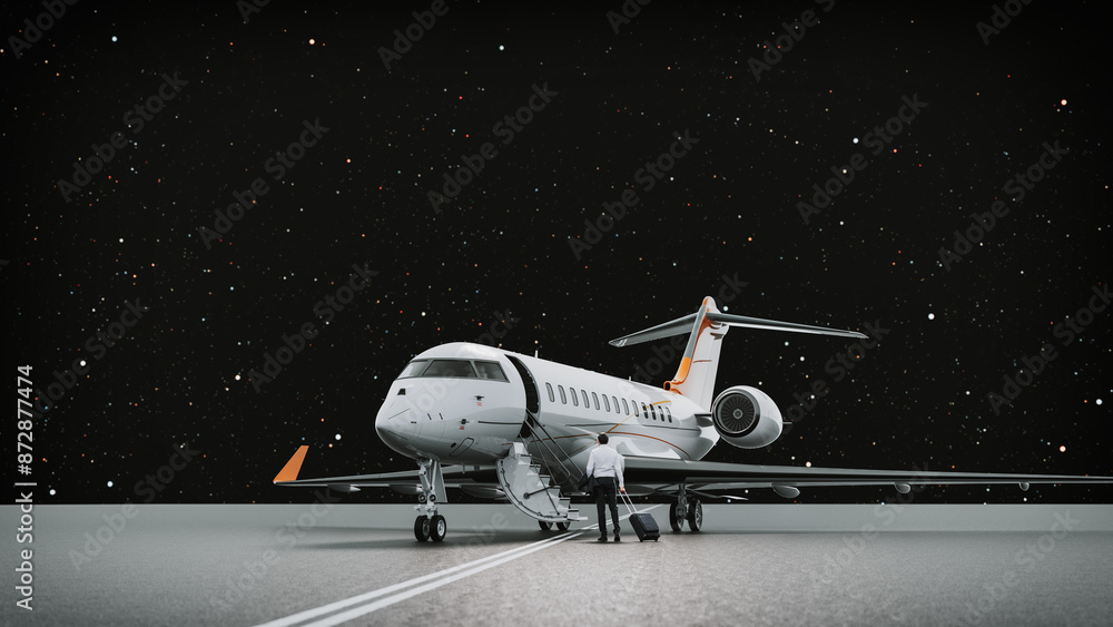 Fototapeta premium Businessman walking to board a private plane.3d, rendering, illustration,