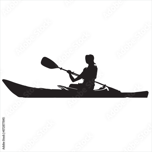 Woman kayaking silhouette white background
