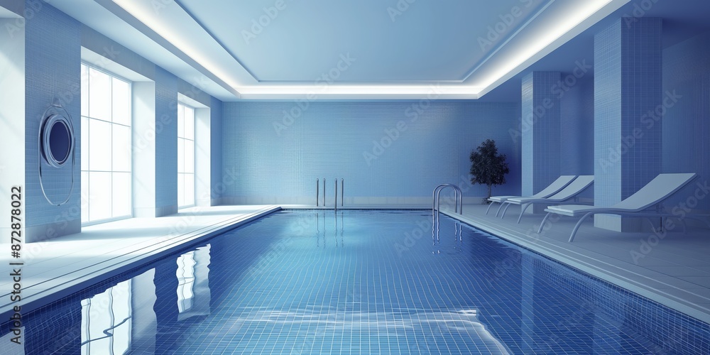 Luxurious indoor hotel pool with turquoise water, modern design, and bright, tranquil ambiance for relaxation and wellness. Luxurious indoor hotel pool with turquoise water, modern design, and bright, tranquil ambiance for relaxation and wellness.
