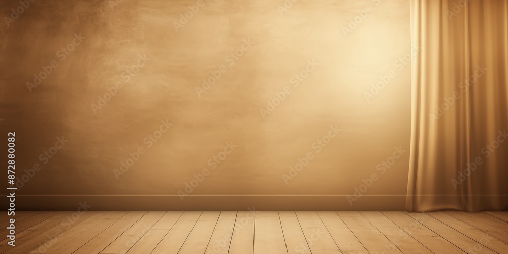 Empty Room with Curtain, Beige and Wooden Floor Empty Room with Curtain, Beige and Wooden Floor