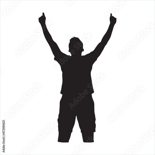 A man with his arms raised silhouette white background
