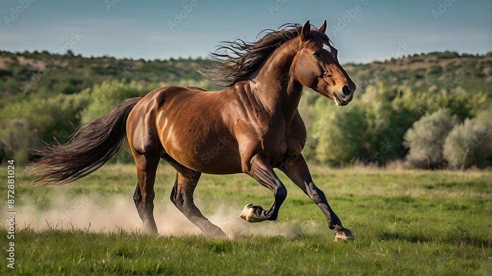 Side view of horse running on field against clear sky,Principado de Asturias,Asturias,Spain. Cena rural Side view of horse running on field against clear sky,Principado de Asturias,Asturias,Spain. Cena rural