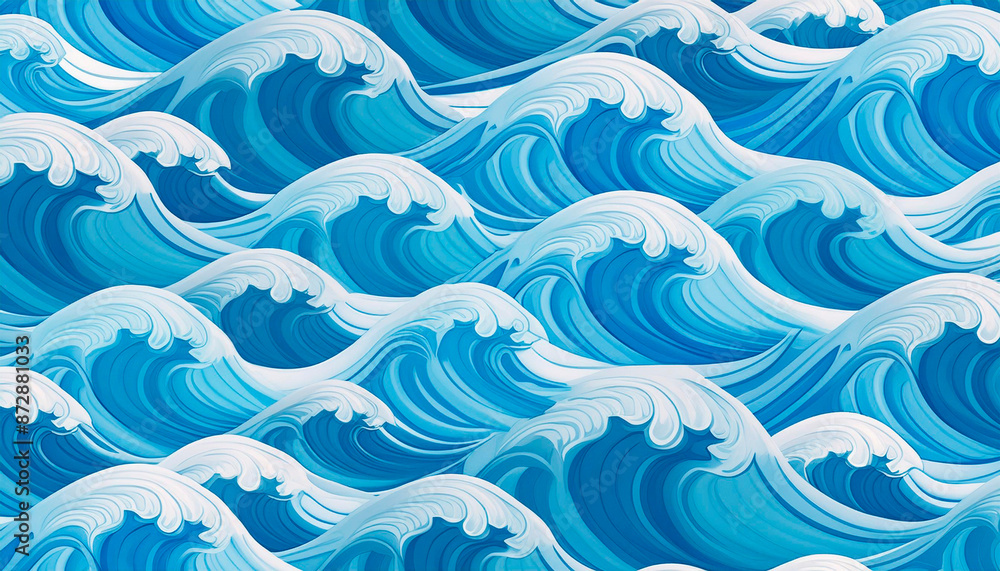 This stunning image showcases vibrant waves crashing in a beautiful oceanic pattern, using intricate designs and rich blue tones to highlight the power and beauty of the sea. This stunning image showcases vibrant waves crashing in a beautiful oceanic pattern, using intricate designs and rich blue tones to highlight the power and beauty of the sea.