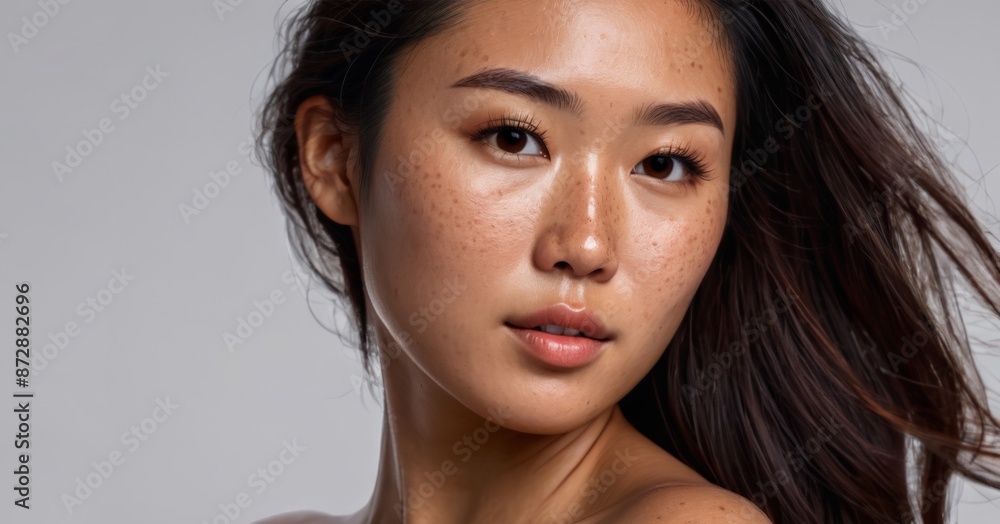 Close-up portrait of a beautiful girl with freckles on grey isolated background
Close-up portrait of a beautiful girl with freckles on grey isolated background