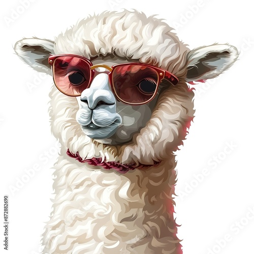 Alpaca Vintage fashion cartoon isolated whitebackground