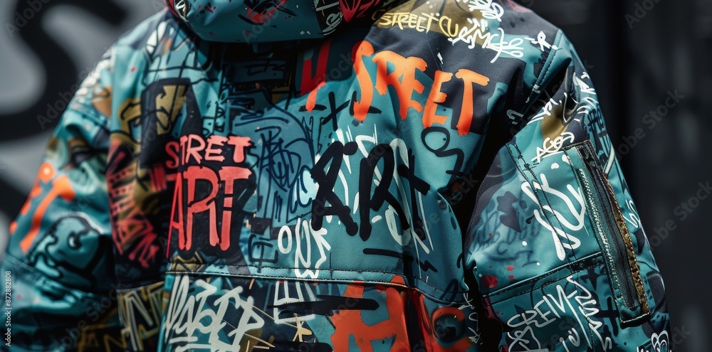 Obraz premium Closeup of a Pink and Blue Camouflage Jacket With Streetwear Branding