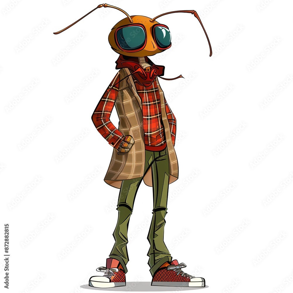 Ant Preppy fashion cartoon isolated whitebackground Ant Preppy fashion cartoon isolated whitebackground