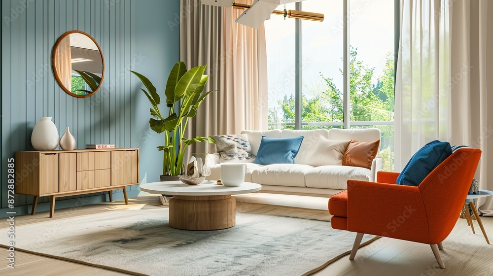 Scandinavian interior design of modern living room with Light Blue Walls and Modern Decor Scandinavian interior design of modern living room with Light Blue Walls and Modern Decor
