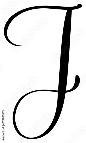 Hand drawn vector calligraphy letter capital J. Script font logo initials. Handwritten brush style flourish