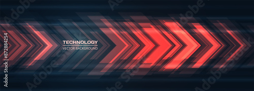 Red technology arrows on dark futuristic abstract background. High-speed movement concept dynamic motion red hi tech digital arrows. Technology vector illustration for banner or poster design.