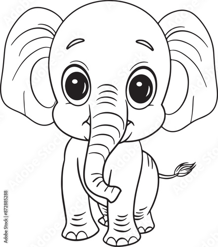 Minimalistic cute cartoon Elephant black lined art for coloring page