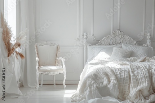 classic white bedroom interior with armchair and sofa