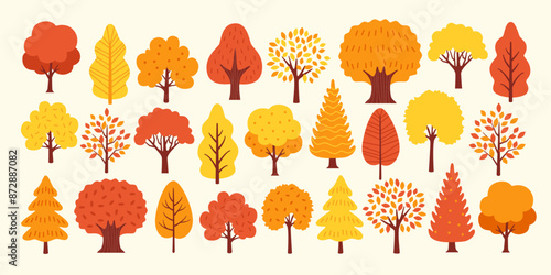 Vibrant Fall Collection: Various Autumn Trees Design Parts