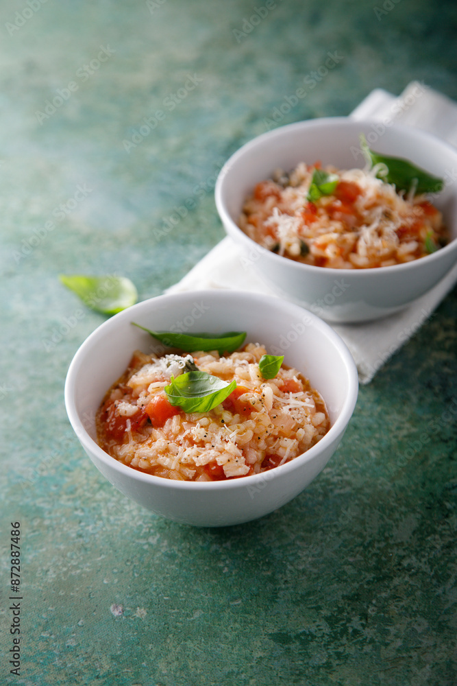 Homemade tomato risotto with basil Homemade tomato risotto with basil