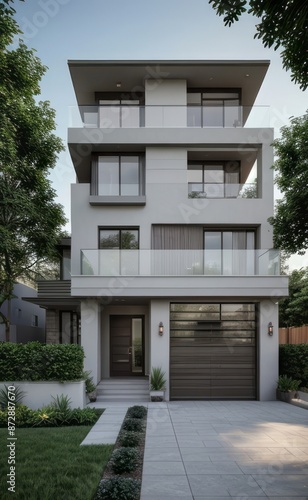 A Contemporary Dwelling with Stylish Architecture, Beautiful Exterior Design, and a Serene Garden Setting. Perfect Family Home in a Residential Neighborhood, Featuring Thoughtful Construction © Rezhwan