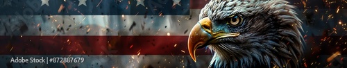 American Bald Eagle Portrait Against A Distressed Flag Background