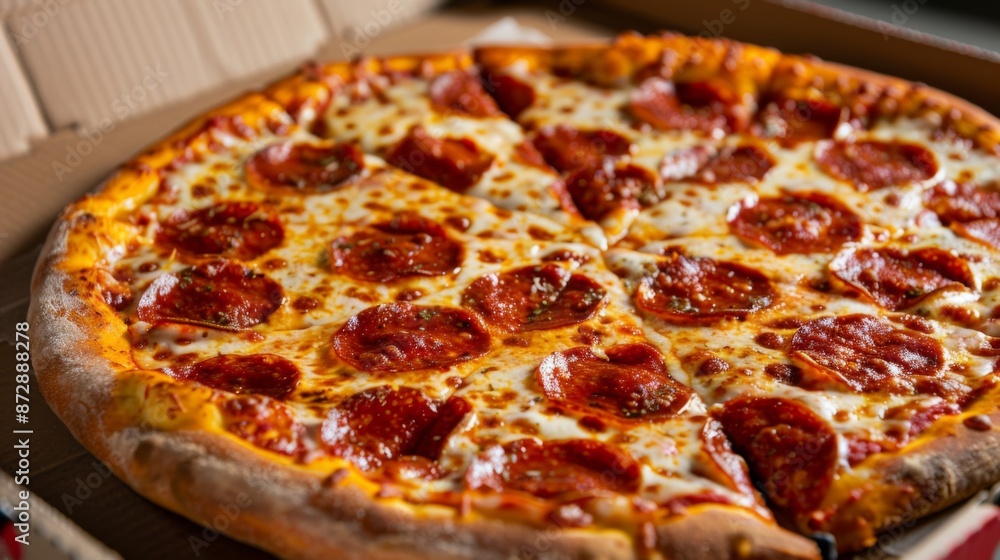 A close-up view of a pepperoni and sausage pizza with melted cheese, showcasing the delicious toppings and crispy crust A close-up view of a pepperoni and sausage pizza with melted cheese, showcasing the delicious toppings and crispy crust