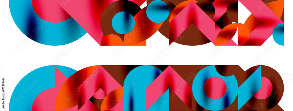 Metal color circles with shadows and other geometric elements composition for wallpaper, banner, background or landing