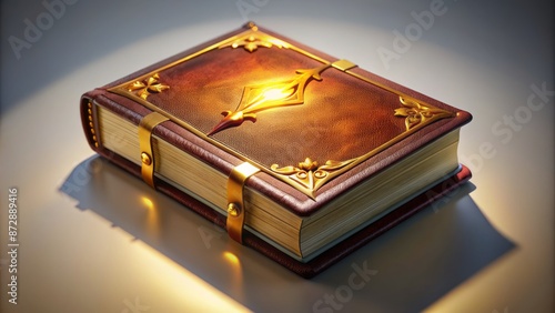 Vibrant, colorful, 3D illustration of a single, isolated, leather-bound book with golden lettering, floating on a transparent background, surrounded by subtle shadows. photo