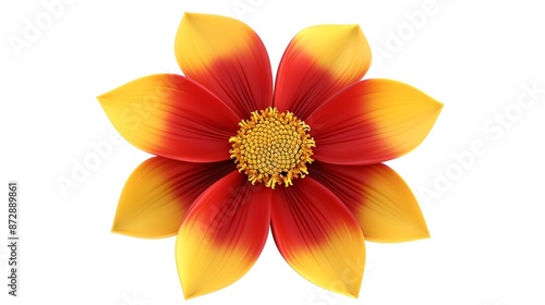 Bunga raya clipart, national flower of Malaysia, 3D illustration, red and yellow, isolated on white background,