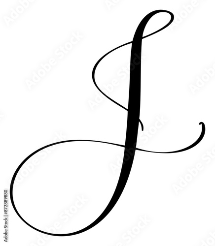 Hand drawn vector calligraphy letter J. Script capital font logo. Handwritten brush style flourish
