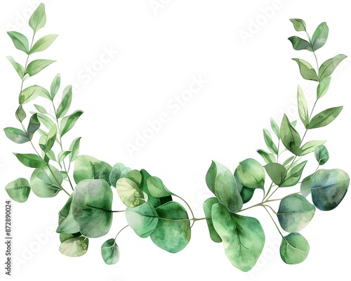 Eucalyptus leaf frame clipart, foliage border, watercolor illustration, silvergreen, isolated on white background, photo