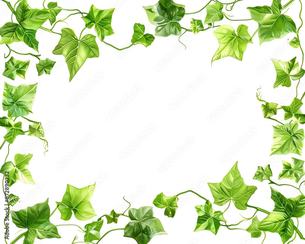 Ivy leaf frame clipart, foliage border, handdrawn style, green and white, isolated on white background, Ivy leaf frame clipart, foliage border, handdrawn style, green and white, isolated on white background,