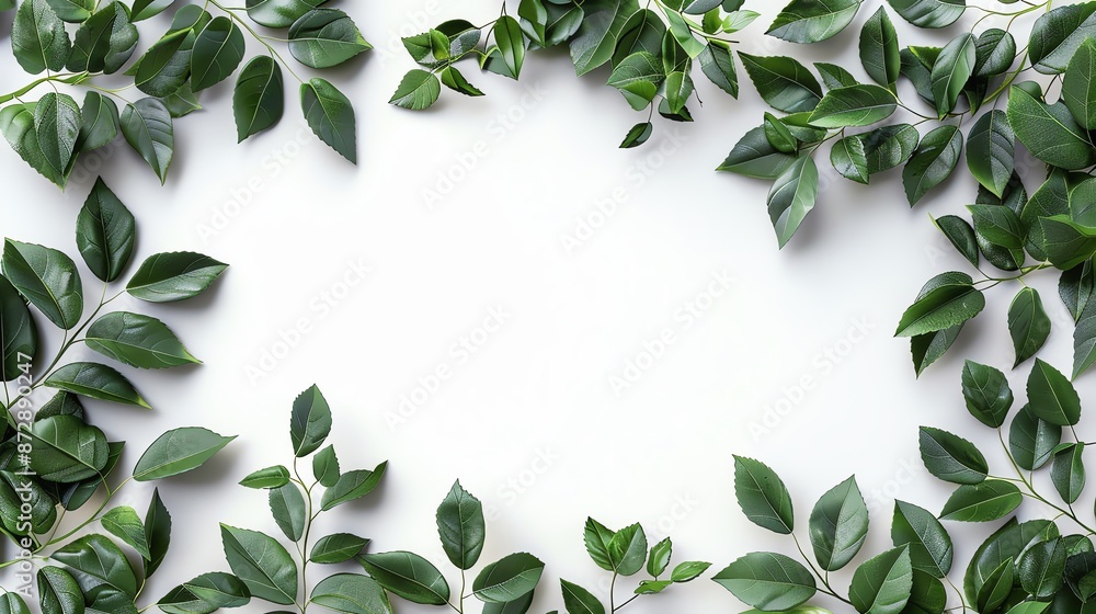Naklejka premium Laurel leaf frame clipart, foliage border, 3D illustration, dark green, isolated on white background,