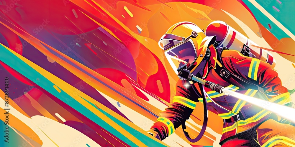 a image of a firefighter in a red suit with a hose a image of a firefighter in a red suit with a hose