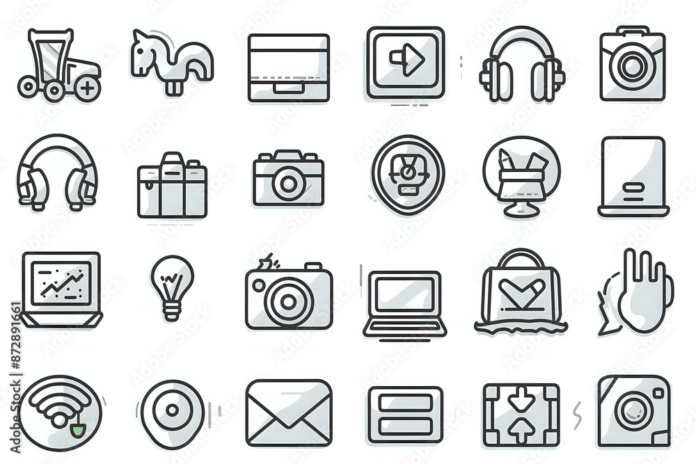 Monochrome Grid of Minimalist Line Art Icons for Order and Clarity Monochrome Grid of Minimalist Line Art Icons for Order and Clarity