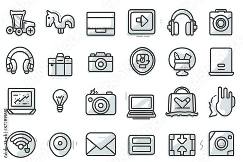 Monochrome Grid of Minimalist Line Art Icons for Order and Clarity