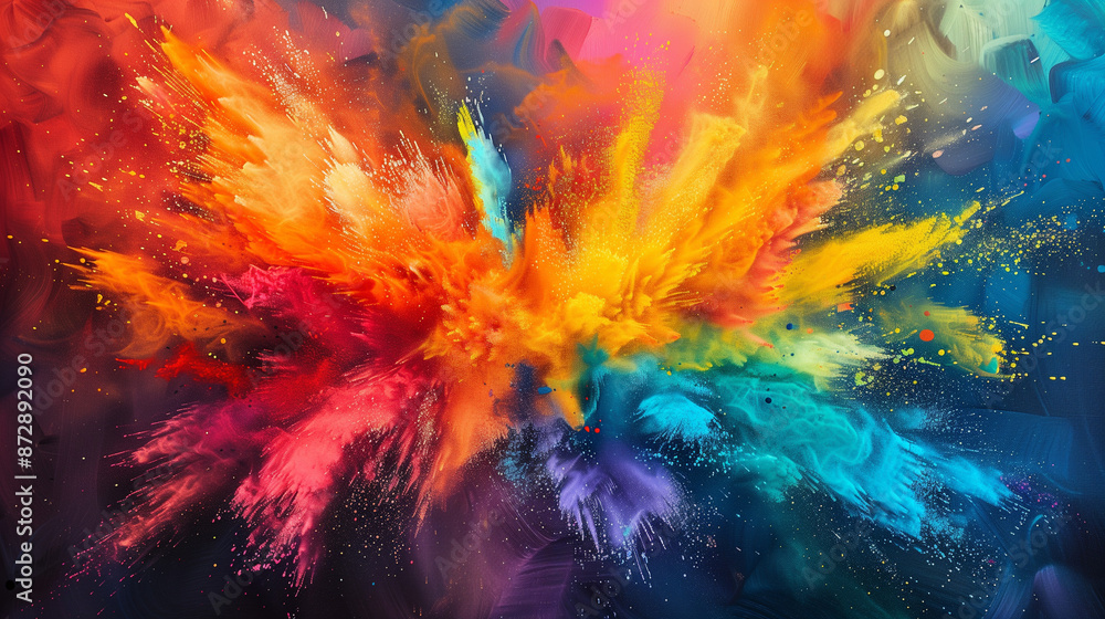 Fototapeta premium colored powder explosions everywhere in air, only colors, no people, canvas painting 