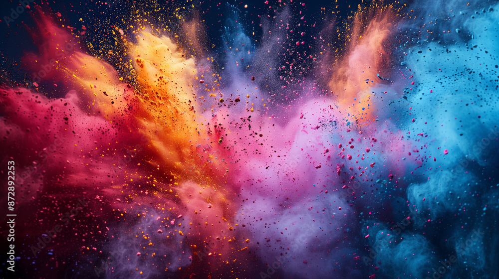 Fototapeta premium colored powder explosions everywhere in air, only colors, no people, canvas painting 