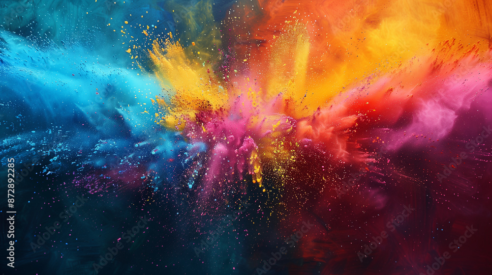 Fototapeta premium colored powder explosions everywhere in air, only colors, no people, canvas painting
