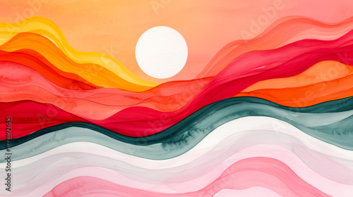 Ink watercolor illustration featuring soft pastel swirls and vibrant crimson capturing Mid Autumn Festival jubilance banner design watercolour background 