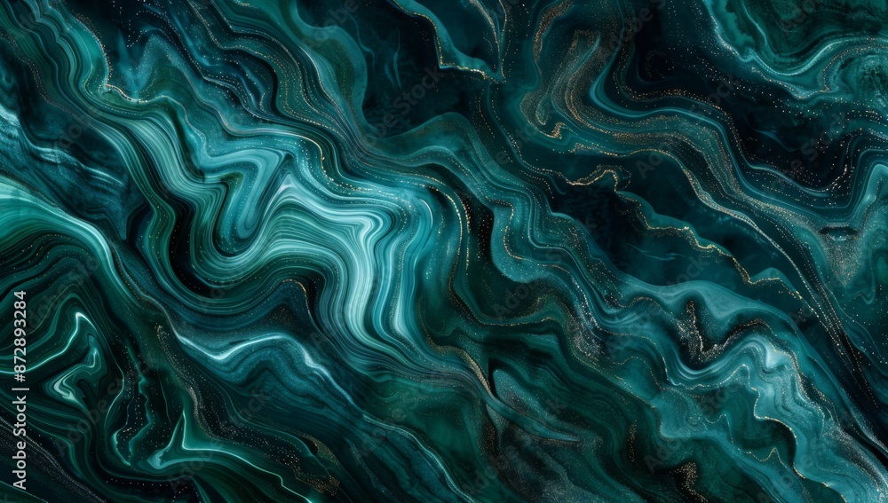 Obraz premium Abstract background of a dark green and gold marble pattern with fluid lines