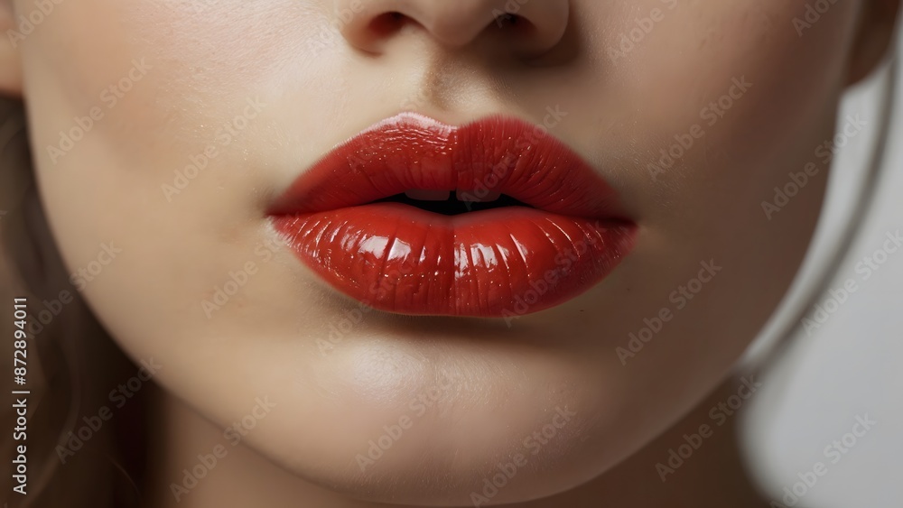 Rosebud: Close-Up of Red Lips from Nose to Chin Rosebud: Close-Up of Red Lips from Nose to Chin