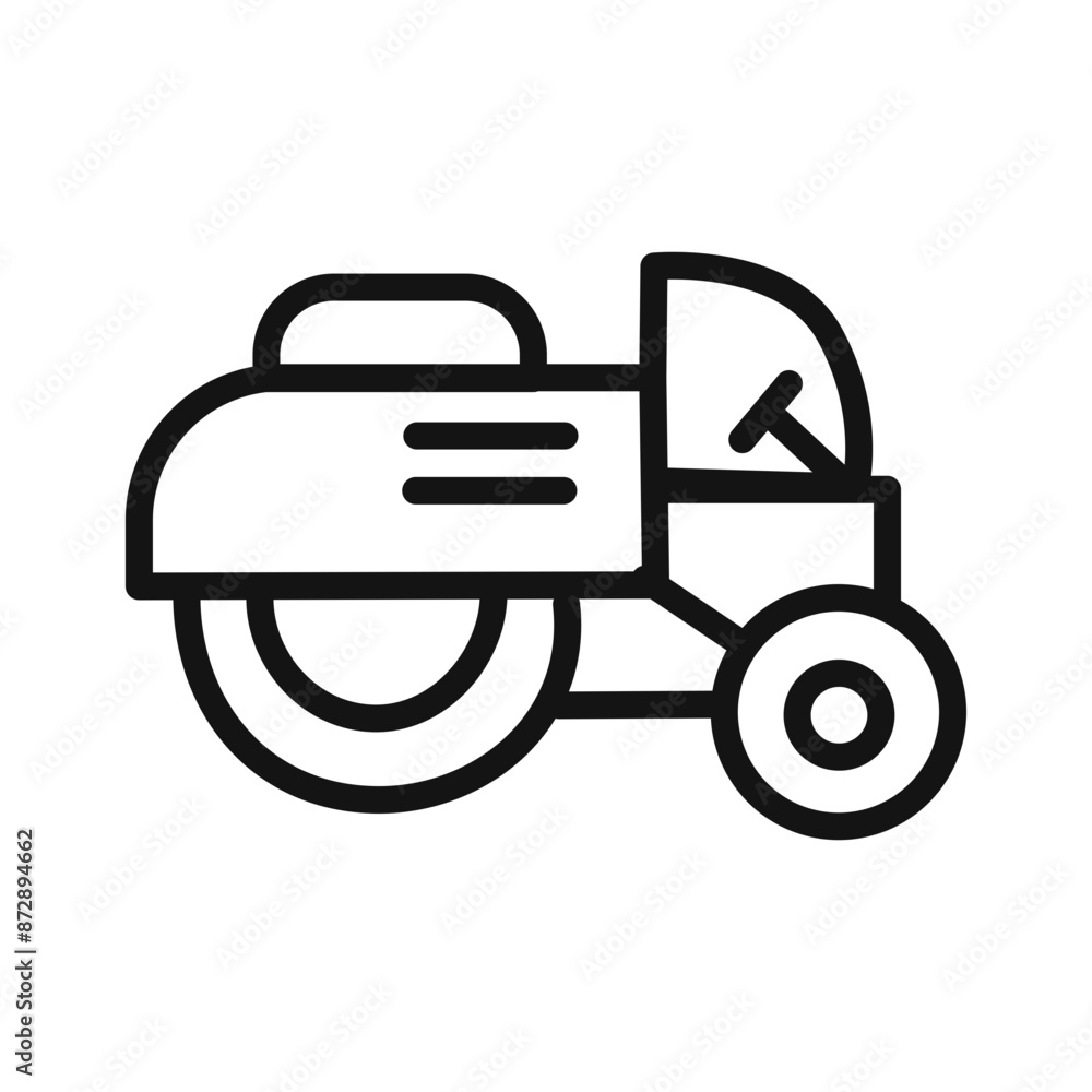 Road roller icon linear vector graphics sign Road roller icon linear vector graphics sign