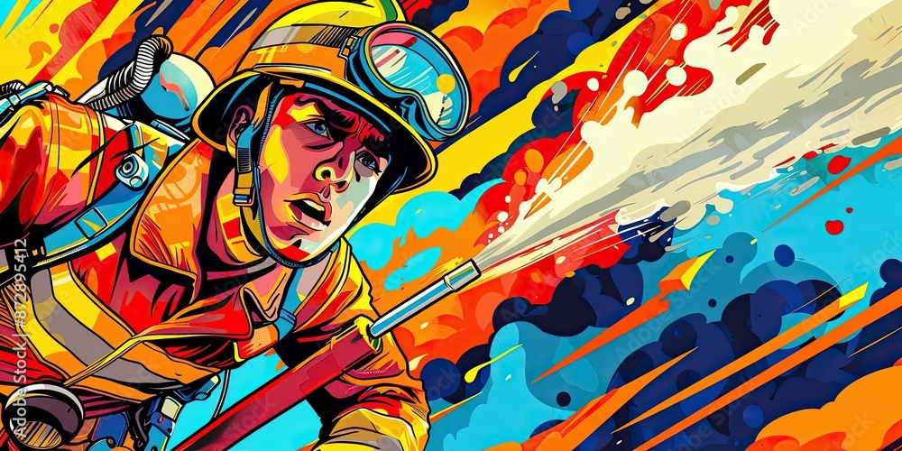 Fototapeta premium Retro Firefighter Illustration with Flames
