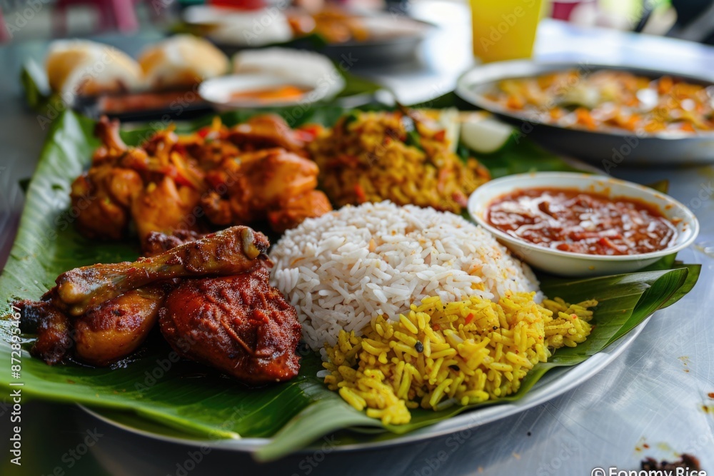Local Foods. Traditional Hawker Stall with Curry Chicken Selection in Penang Morning Market Local Foods. Traditional Hawker Stall with Curry Chicken Selection in Penang Morning Market