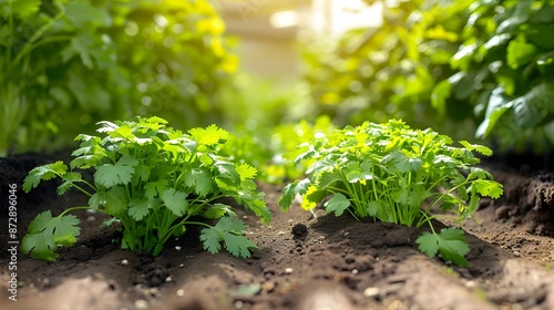 Wallpaper Mural Close-up of Diminutive Cilantro Amidst Lush Foliage in Vibrant Garden Torontodigital.ca