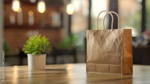 Wallpaper Mural Brown Paper Bag on Wooden Table Torontodigital.ca