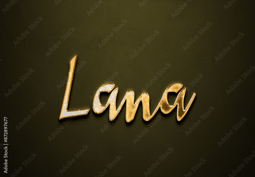 Old gold text effect of Arabic name Lana with 3D glossy style Mockup. Old gold text effect of Arabic name Lana with 3D glossy style Mockup.