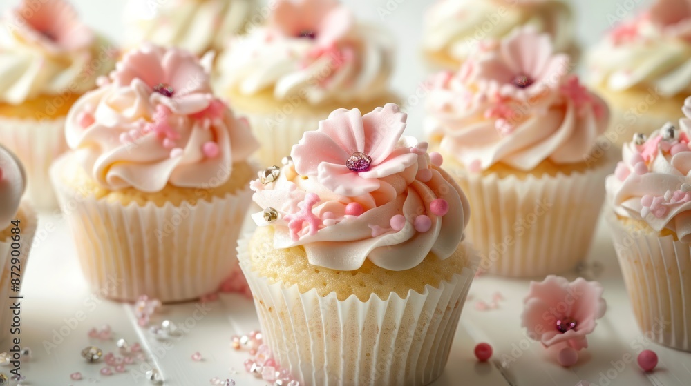 Pink Cupcakes with Flower Decorations Pink Cupcakes with Flower Decorations